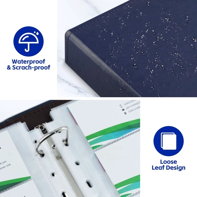 Alt view image 4 of 7 - A4 Business Card Book, PU Leather Organizer with 30 Pack Sleeves (600 Pockets), Business Card Binder for Credit Cards, Membership Cards, and More - Blue