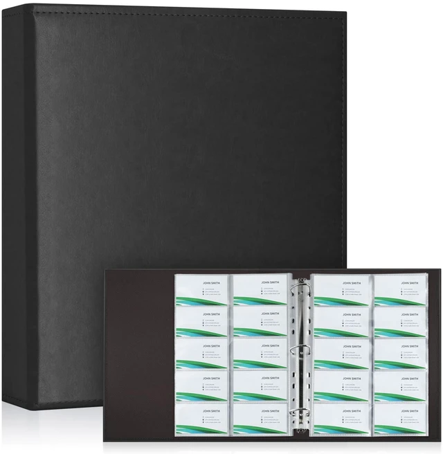 Main image of A4 Business Card Binder, PU Leather Organizer with 30 Pack Sleeves (600 Pockets), Business Card Holder Book for Credit Cards, Membership Cards, and More - Black
