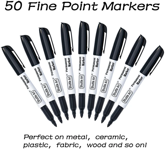Alt view image 2 of 7 - Permanent Markers, 50 Pack Black Permanent Marker set,Fine Point, Works on Plastic,Wood,Stone,Metal and Glass for Doodling, Marking