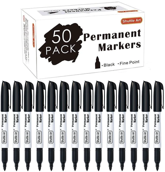 Main image of Permanent Markers, 50 Pack Black Permanent Marker set,Fine Point, Works on Plastic,Wood,Stone,Metal and Glass for Doodling, Marking