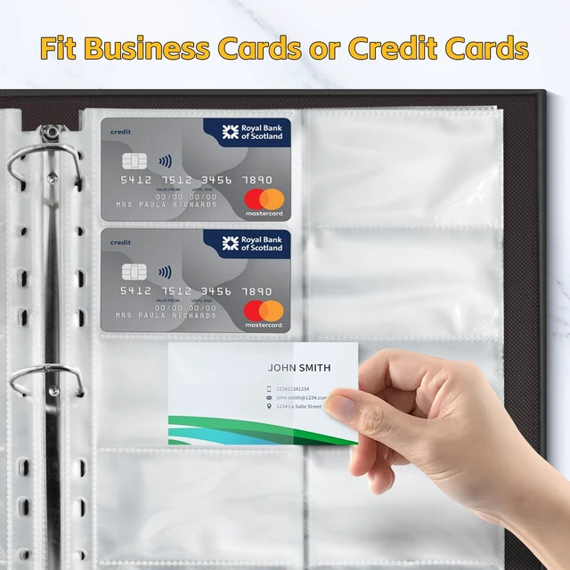 Alt view image 3 of 6 - 90 Pack 1800 Pockets Business Card Sleeves Binder Sheets, Ultra-Clear Business Card Pages for 2/3/4 Ring Binder, Double Sided 10 Pocket Credit Card Pages