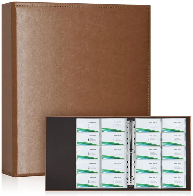 Main image of A4 Business Card Holder Organizer, PU Leather Card Binder with 30 Pack Sleeves (600 Pockets), Card Holder Book for Credit Cards, Membership Cards, and More - Brown