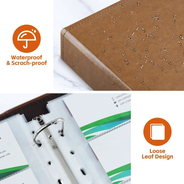 Alt view image 4 of 7 - A4 Business Card Holder Organizer, PU Leather Card Binder with 30 Pack Sleeves (600 Pockets), Card Holder Book for Credit Cards, Membership Cards, and More - Brown