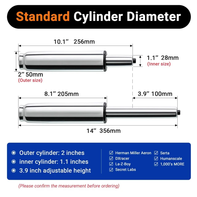 Alt view image 2 of 7 - Office Chair Cylinder Replacement (Polished Steel, 3.9 Height Range) Heavy Duty 1000lbs Class 4 Hydraulic Lift, Universal Pneumatic Piston Fit for Sinking Desk/Gaming Chairs