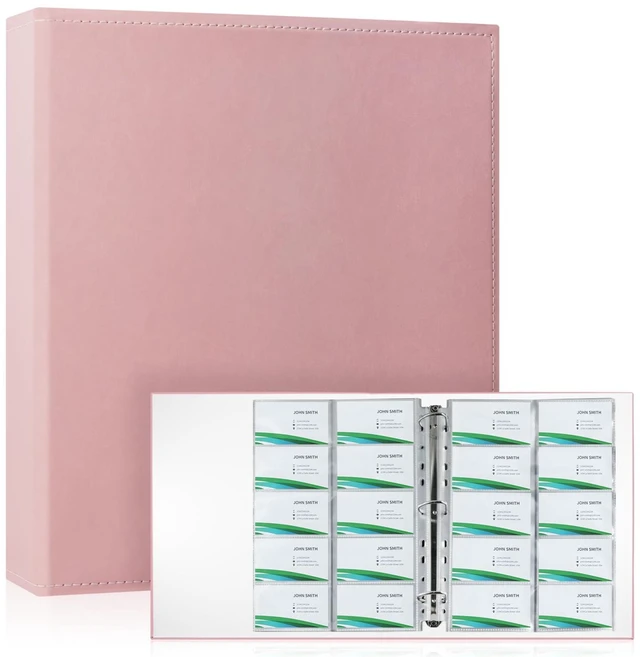 Main image of A4 Business Card Organizer, PU Leather Card Binder with 30 Pack Sleeves (600 Pockets), Business Card Holder Book for Credit Cards, Membership Cards, and More - Pink