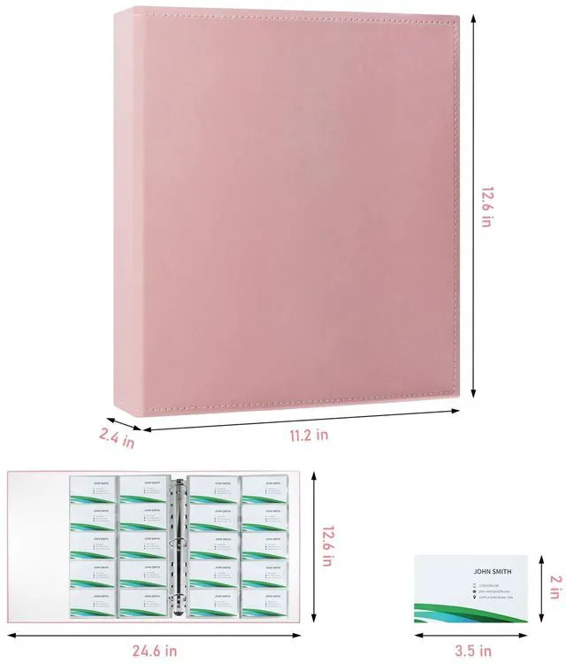 Alt view image 2 of 7 - A4 Business Card Organizer, PU Leather Card Binder with 30 Pack Sleeves (600 Pockets), Business Card Holder Book for Credit Cards, Membership Cards, and More - Pink