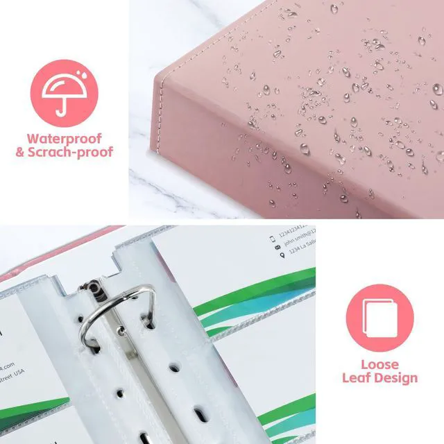 Alt view image 4 of 7 - A4 Business Card Organizer, PU Leather Card Binder with 30 Pack Sleeves (600 Pockets), Business Card Holder Book for Credit Cards, Membership Cards, and More - Pink