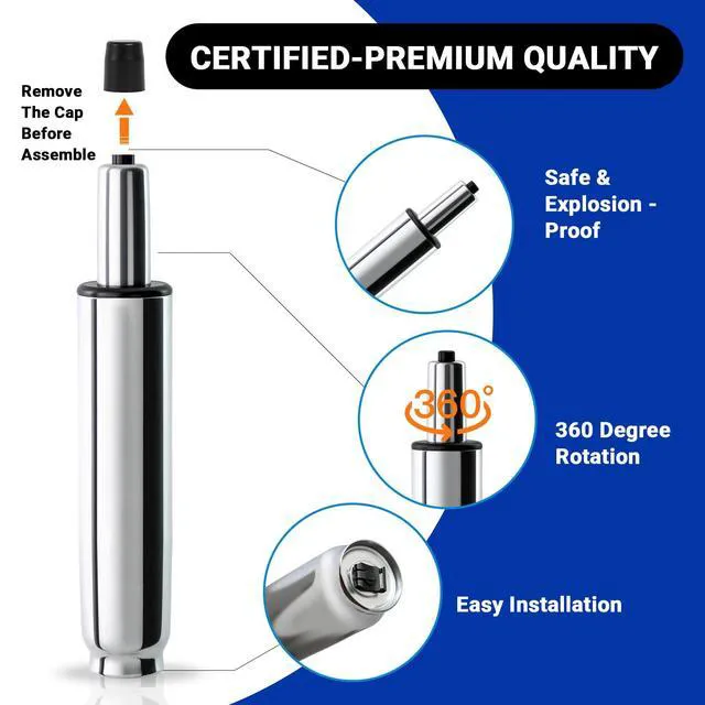 Alt view image 7 of 7 - Office Chair Cylinder Replacement (Polished Steel, 3.9 Height Range) Heavy Duty 1000lbs Class 4 Hydraulic Lift, Universal Pneumatic Piston Fit for Sinking Desk/Gaming Chairs