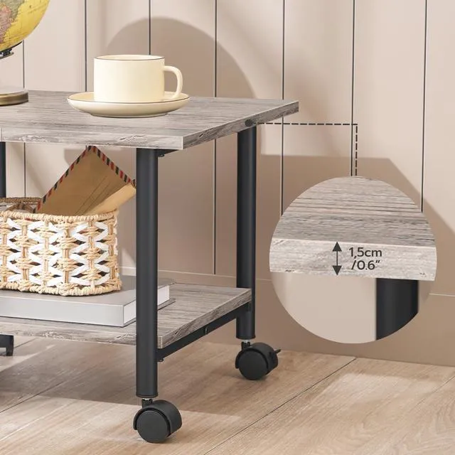 Alt view image 3 of 7 - Printer Stand, 2-Tier Industrial Under Desk Printer Cart with Shelf, Mobile Heavy Duty Storage Rack on Wheels for Home, Office, Grey and Black BG02PS01G1
