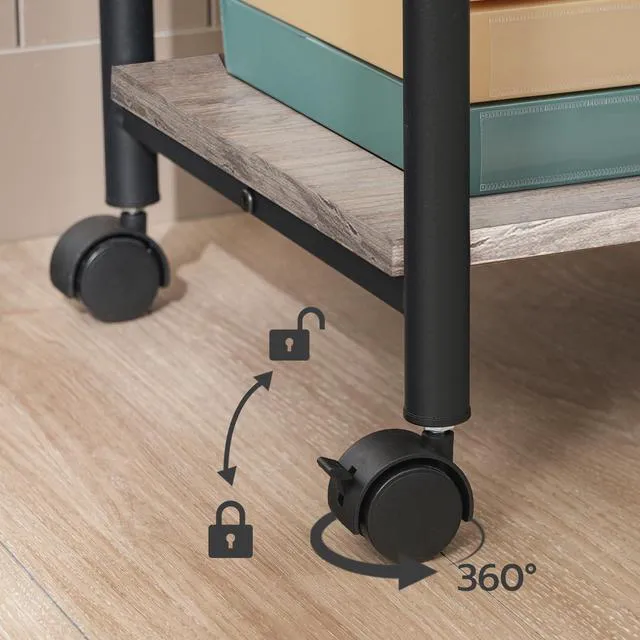 Alt view image 5 of 7 - Printer Stand, 2-Tier Industrial Under Desk Printer Cart with Shelf, Mobile Heavy Duty Storage Rack on Wheels for Home, Office, Grey and Black BG02PS01G1