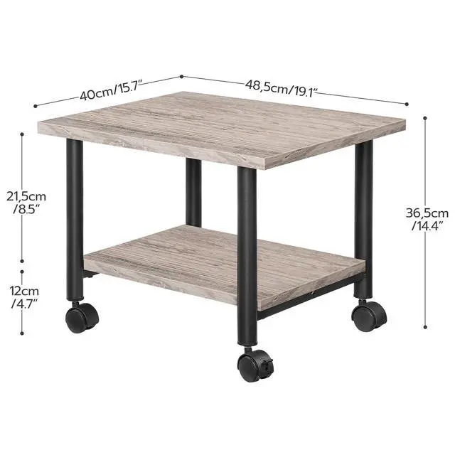 Alt view image 7 of 7 - Printer Stand, 2-Tier Industrial Under Desk Printer Cart with Shelf, Mobile Heavy Duty Storage Rack on Wheels for Home, Office, Grey and Black BG02PS01G1