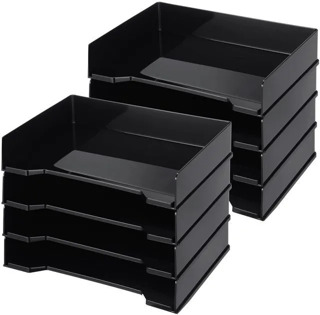 Main image of 8 Pcs Stackable Letter Tray Plastic Paper Tray, Black 13 x 9.5 x 2.6 In, Rectangular, Paper Holder, File Tray for Desktop Office Desk Drawers
