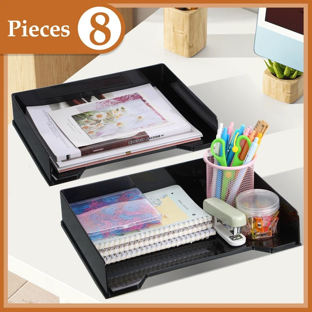 Alt view image 2 of 6 - 8 Pcs Stackable Letter Tray Plastic Paper Tray, Black 13 x 9.5 x 2.6 In, Rectangular, Paper Holder, File Tray for Desktop Office Desk Drawers