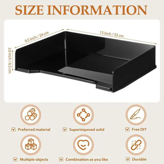 Alt view image 3 of 6 - 8 Pcs Stackable Letter Tray Plastic Paper Tray, Black 13 x 9.5 x 2.6 In, Rectangular, Paper Holder, File Tray for Desktop Office Desk Drawers