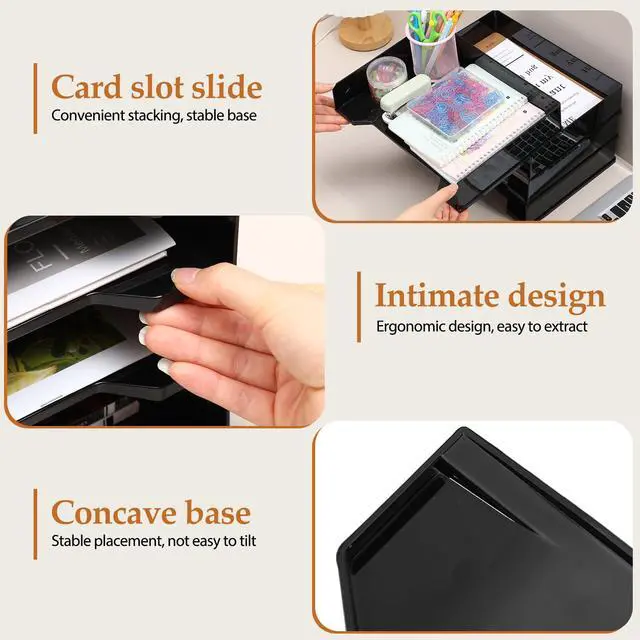 Alt view image 4 of 6 - 8 Pcs Stackable Letter Tray Plastic Paper Tray, Black 13 x 9.5 x 2.6 In, Rectangular, Paper Holder, File Tray for Desktop Office Desk Drawers