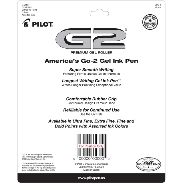 Alt view image 4 of 6 - G2 Pens 0.5 mm - 20 Pack of 5 Blue and 5 Black Pens Ballpoint Extra Fine Point, Refillable & Retractable