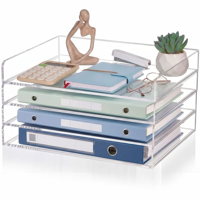 Main image of 4 Tier Acrylic Paper Tray Organizer, Heavy Duty Stackable Clear Organizer for A4/Letter Paper, Acrylic File Storage for Desk, Office Workspace, No Assembly Required, 13 x 10 x 1.7 Inches