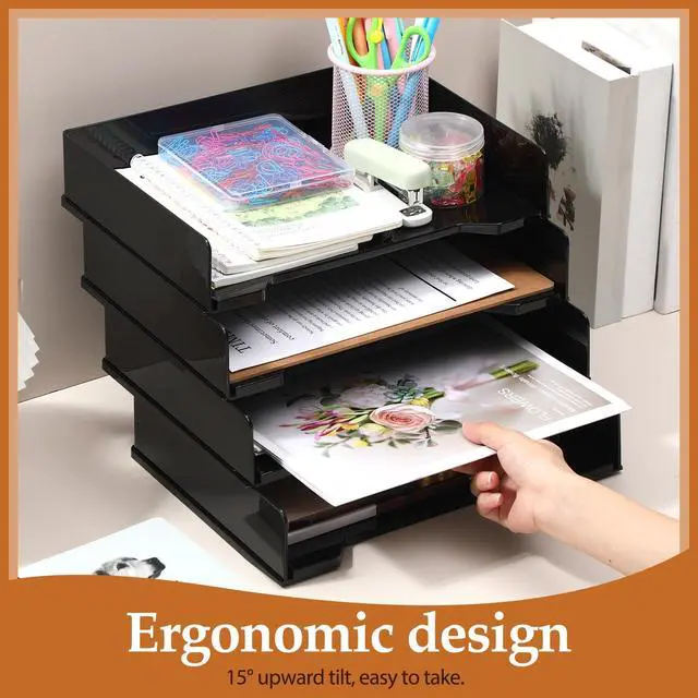 Alt view image 6 of 6 - 8 Pcs Stackable Letter Tray Plastic Paper Tray, Black 13 x 9.5 x 2.6 In, Rectangular, Paper Holder, File Tray for Desktop Office Desk Drawers