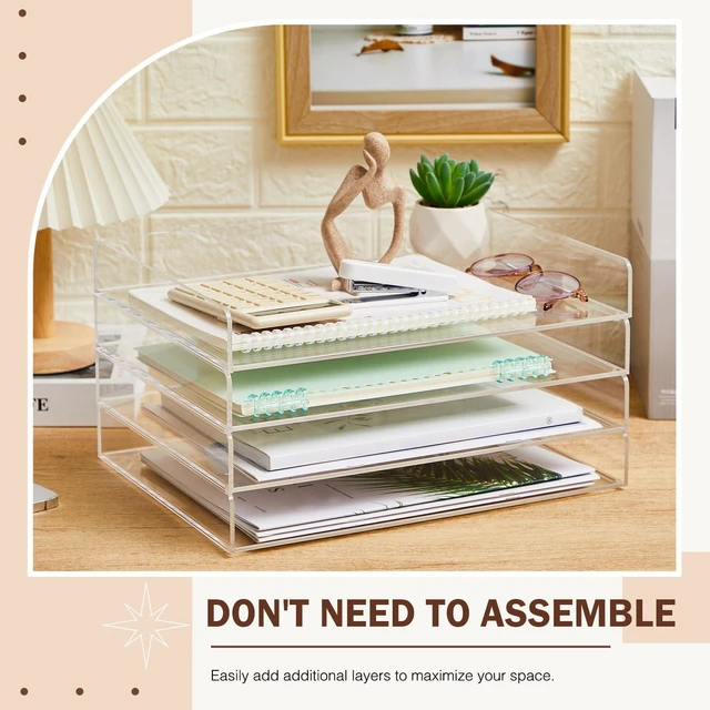 Alt view image 3 of 7 - 4 Tier Acrylic Paper Tray Organizer, Heavy Duty Stackable Clear Organizer for A4/Letter Paper, Acrylic File Storage for Desk, Office Workspace, No Assembly Required, 13 x 10 x 1.7 Inches