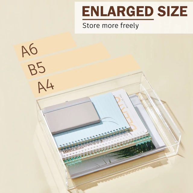 Alt view image 4 of 7 - 4 Tier Acrylic Paper Tray Organizer, Heavy Duty Stackable Clear Organizer for A4/Letter Paper, Acrylic File Storage for Desk, Office Workspace, No Assembly Required, 13 x 10 x 1.7 Inches