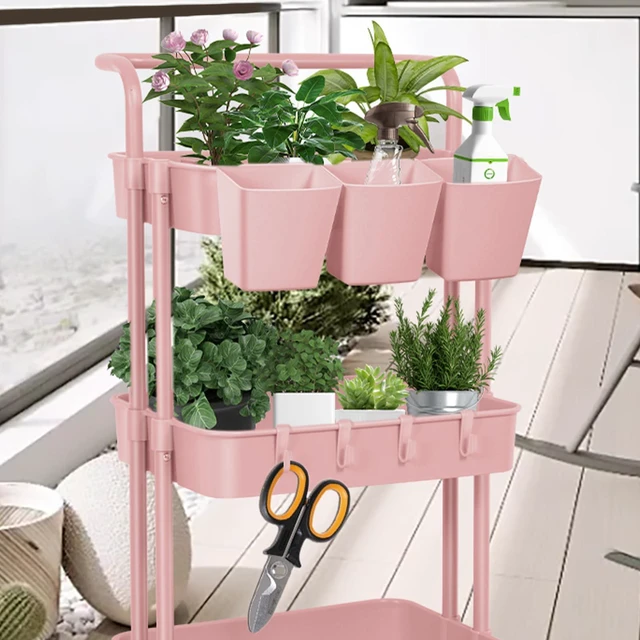 Alt view image 6 of 7 - 5 Pack Hanging Cup Holders, Multipurpose Rolling Cart Accessories Utility Cart Accessories For Art Craft Supplies, Space Saving Hanging Storage Basket Pencil Holder Makeup Organizers (Pink)