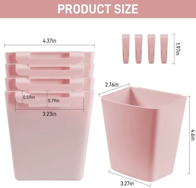 Alt view image 7 of 7 - 5 Pack Hanging Cup Holders, Multipurpose Rolling Cart Accessories Utility Cart Accessories For Art Craft Supplies, Space Saving Hanging Storage Basket Pencil Holder Makeup Organizers (Pink)