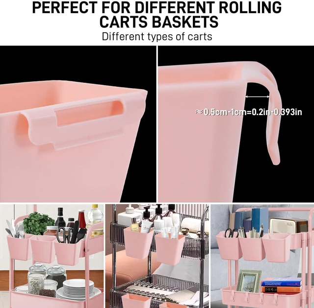 Alt view image 5 of 7 - 5 Pack Hanging Cup Holders, Multipurpose Rolling Cart Accessories Utility Cart Accessories For Art Craft Supplies, Space Saving Hanging Storage Basket Pencil Holder Makeup Organizers (Pink)