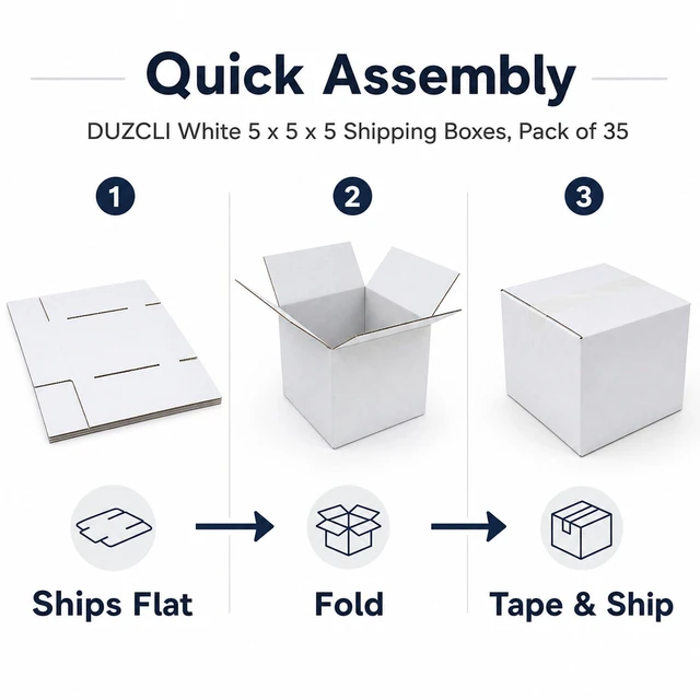 Alt view image 3 of 5 - 5x5x5 White Shipping Boxes for Small Business, Packing, Set of 35 Sturdy ECT 32 Corrugated Cardboard Mailer boxes, Easy Assembly, Recyclable for Mailing, Ecommerce Packing & Gift Packaging