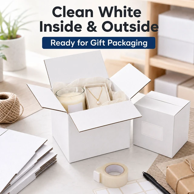 Alt view image 4 of 5 - 5x5x5 White Shipping Boxes for Small Business, Packing, Set of 35 Sturdy ECT 32 Corrugated Cardboard Mailer boxes, Easy Assembly, Recyclable for Mailing, Ecommerce Packing & Gift Packaging