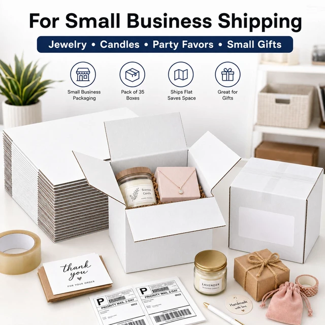 Alt view image 5 of 5 - 5x5x5 White Shipping Boxes for Small Business, Packing, Set of 35 Sturdy ECT 32 Corrugated Cardboard Mailer boxes, Easy Assembly, Recyclable for Mailing, Ecommerce Packing & Gift Packaging