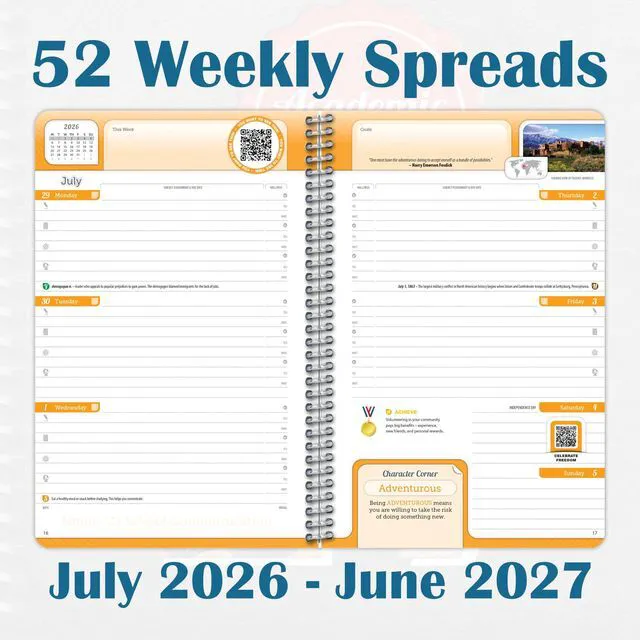Alt view image 2 of 7 - Small Student Agenda for Middle, High, Steamboat, 5.5" x 8.5" July 2026 - June 2027, Homework Planner, Monthly & Weekly Kids Planner, Spiral Bound Student Planner with SDB Plus