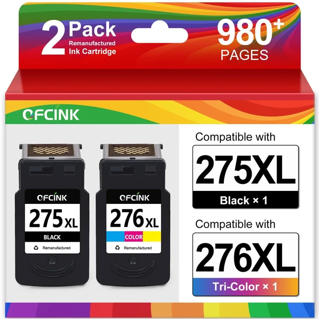 Main image of PG-275XL CL-276XL Replacement for Canon 275 and 276 Ink Cartridges Compatible with PIXMA TR4720 TS3722 TR4700 TR4722 TS3522 TS3720 Printer, High Yield, 275XL PG-275 276XL (Black, Color, 2Pack)