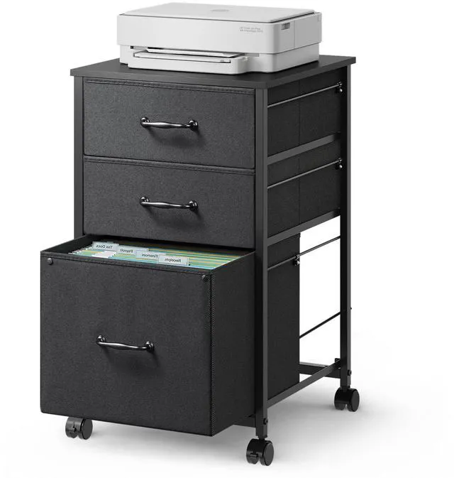 Main image of Mobile File Cabinet, Rolling Printer Stand with 3 Drawers, Fabric Vertical Filing Cabinet fits A4 or Letter Size for Home Office, Black