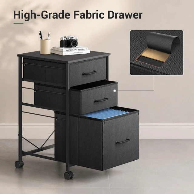 Alt view image 5 of 7 - Mobile File Cabinet, Rolling Printer Stand with 3 Drawers, Fabric Vertical Filing Cabinet fits A4 or Letter Size for Home Office, Black