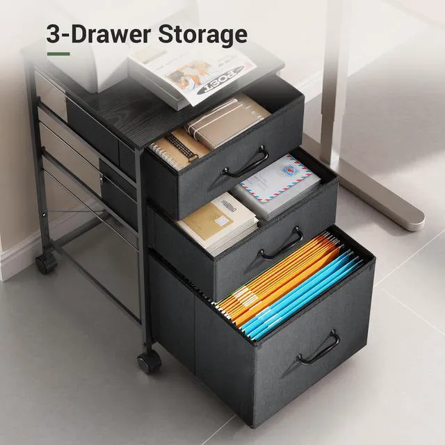 Alt view image 4 of 7 - Mobile File Cabinet, Rolling Printer Stand with 3 Drawers, Fabric Vertical Filing Cabinet fits A4 or Letter Size for Home Office, Black