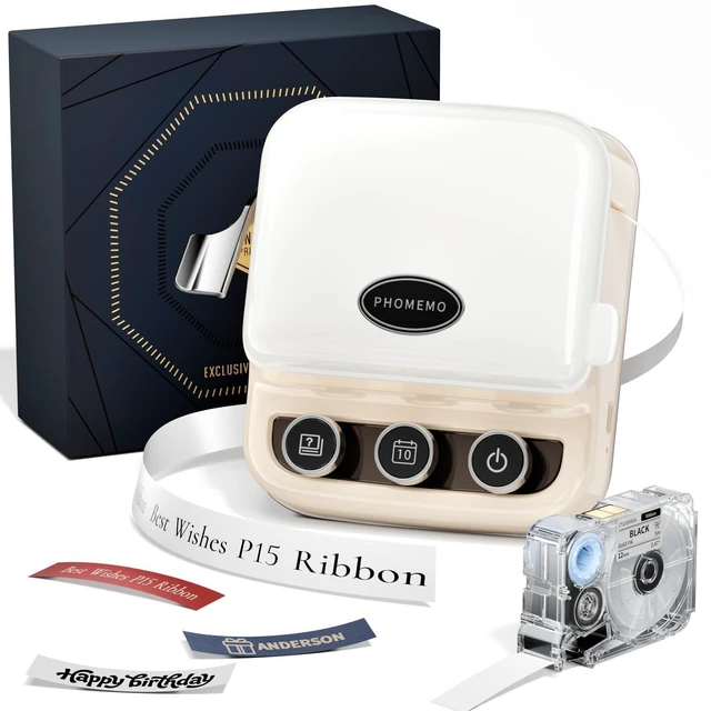Main image of Ribbon Printer, P15 Mini Bluetooth Portable Label Maker Machine Custom Text & Icon Ribbons For Gift Wrapping, Cloth Tags, DIY Crafts, Wedding Bouquets, Lightweight Wireless Vintage Design