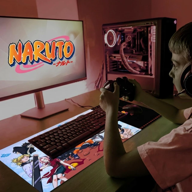 Alt view image 7 of 7 - Naruto Large Gaming Mouse Pad 31"x15" XL Computer Desk Mat, Anime Keyboard Oversized 31x15in Naruto anime gaming mouse pad, smooth fabric top, stitched edges, non-slip rubber base