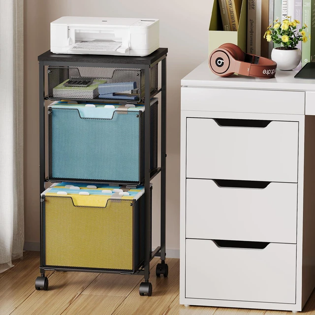 Alt view image 2 of 7 - 3 Drawer Mobile File Cabinet for Home Office, Rolling Filing Cabinet on Lockable Wheels, Hanging File Folders Organizer, Utility Cart Storage and Organizer, Printer Stand, Black