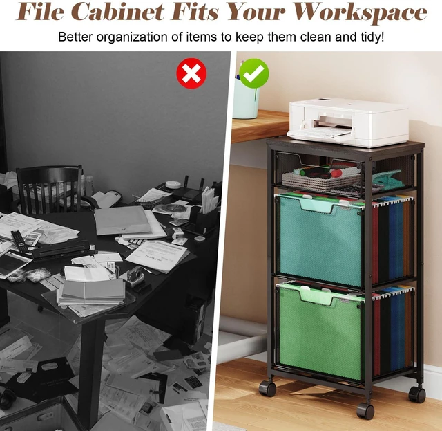 Alt view image 7 of 7 - 3 Drawer Mobile File Cabinet for Home Office, Rolling Filing Cabinet on Lockable Wheels, Hanging File Folders Organizer, Utility Cart Storage and Organizer, Printer Stand, Black