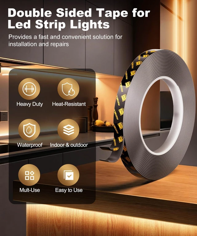 Alt view image 3 of 7 - Double Sided Tape Heat Resistant Heavy Duty, 0.25" x 20FT Industrial Strength Permanent Bond Waterproof Automotive Led Strip Lights Mounting Tape, Super Strong Adhesive Foam Tape