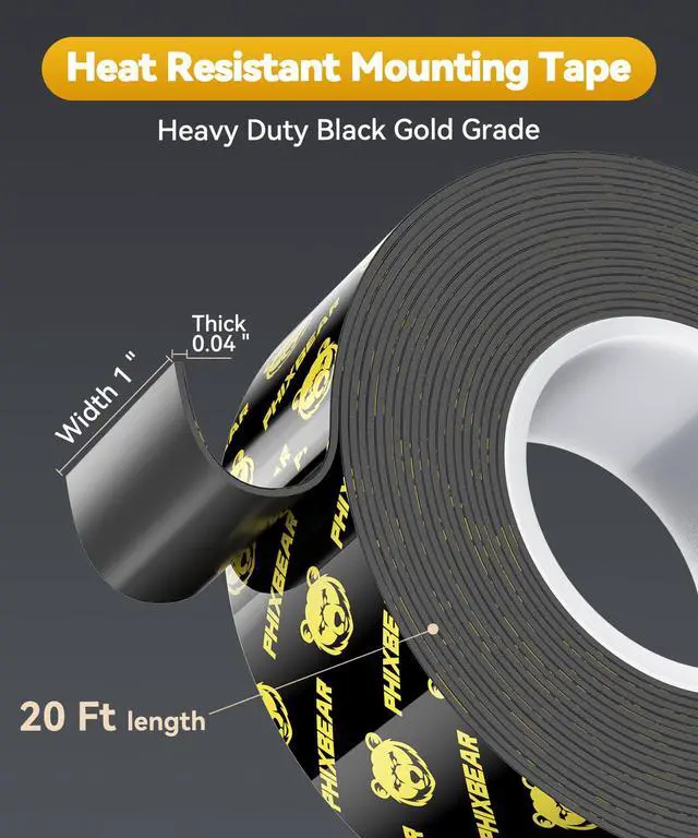 Alt view image 2 of 7 - Double Sided Tape Heat Resistant Heavy Duty, 1" x 20FT Industrial Strength Permanent Bond Waterproof Outdoor Indoor Automotive Mounting Tape, Super Strong Adhesive Foam Tape
