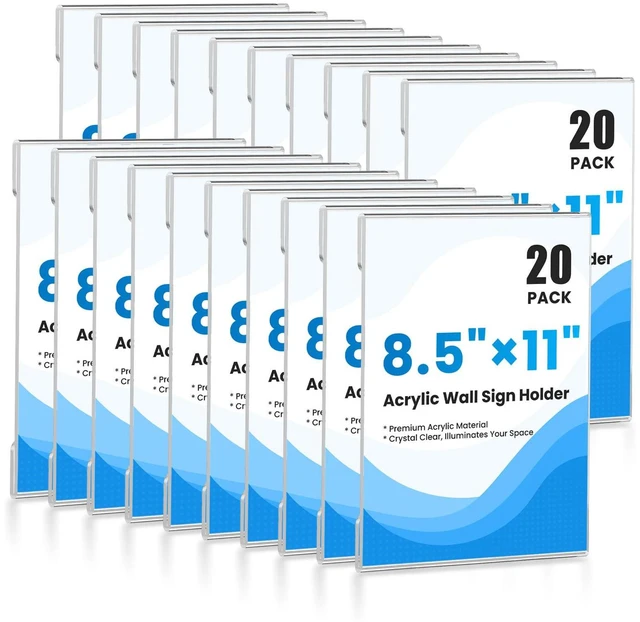 Main image of 20 Pack Acrylic Sign Holder 8.5 x 11 Wall Mount, Clear Wall Signs Photo Menu Flyer Display Holders, Plastic Paper Picture Acrylic Frames for Office Home Restaurant Business Store (with Adhesive Tape)