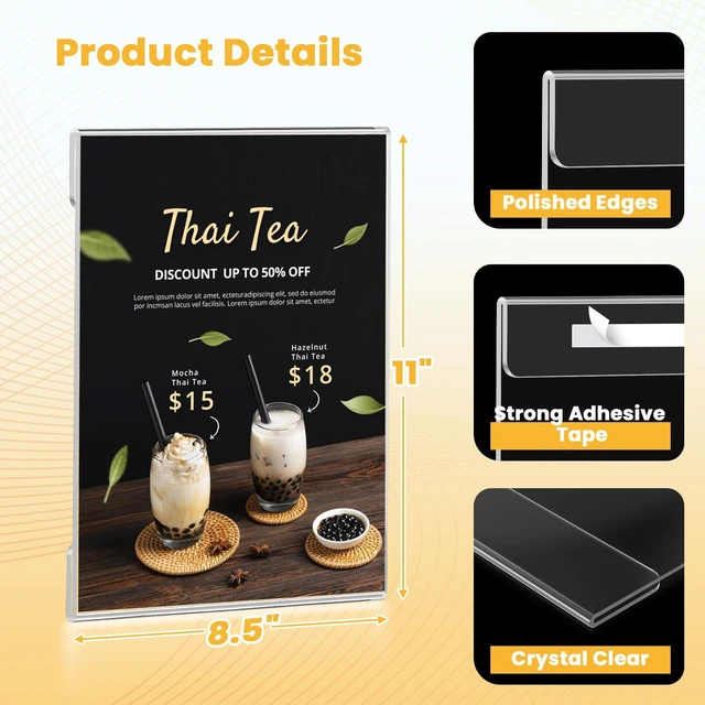 Alt view image 2 of 7 - 20 Pack Acrylic Sign Holder 8.5 x 11 Wall Mount, Clear Wall Signs Photo Menu Flyer Display Holders, Plastic Paper Picture Acrylic Frames for Office Home Restaurant Business Store (with Adhesive Tape)