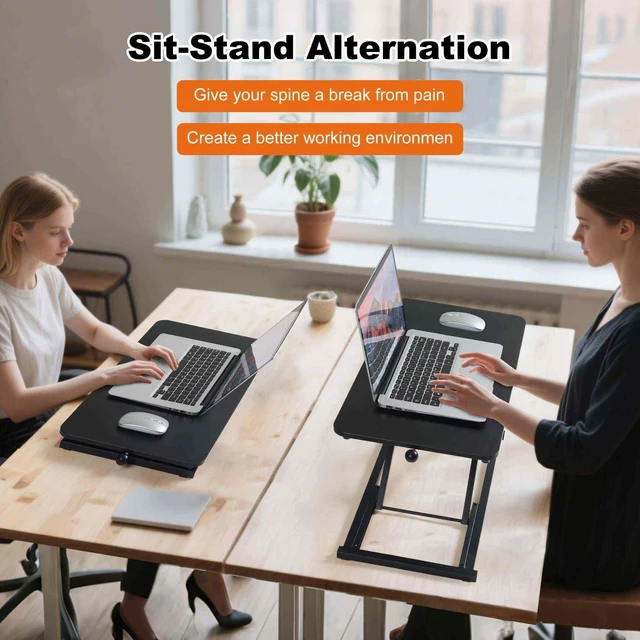 Alt view image 2 of 6 - Adjustable Height Standing Desk Converter Keyboard Riser 23.6 Inch Black Stand Up Desk Riser, Computer Keyboard Stand for Desktop, Ergonomic Sit Stand Computer Workstations