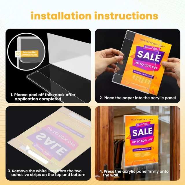 Alt view image 7 of 7 - 20 Pack Acrylic Sign Holder 8.5 x 11 Wall Mount, Clear Wall Signs Photo Menu Flyer Display Holders, Plastic Paper Picture Acrylic Frames for Office Home Restaurant Business Store (with Adhesive Tape)