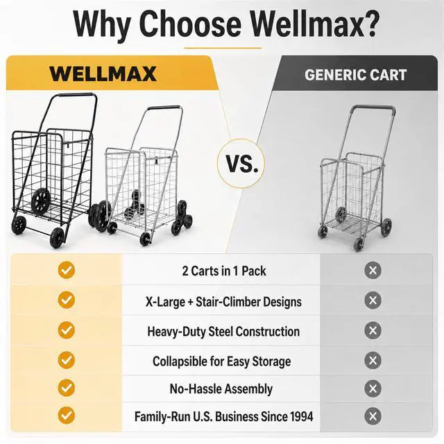 Alt view image 4 of 7 - 2-Pack Stair Climber Cart, Folding Grocery Cart for Stairs, XL & L Stair Climbing Cart, Shopping Utility Cart, Collapsible, X-Large + Large, Black and Silver, for Groceries & Laundry