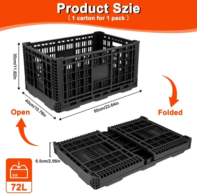 Alt view image 2 of 7 - 72L Collapsible Milk Crate with Handles, Large Plastic Crate, Heavy Duty Folding Storage Crates for Home Organizing, Tools, Books, Camping & Transport