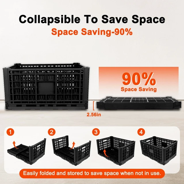 Alt view image 3 of 7 - 72L Collapsible Milk Crate with Handles, Large Plastic Crate, Heavy Duty Folding Storage Crates for Home Organizing, Tools, Books, Camping & Transport