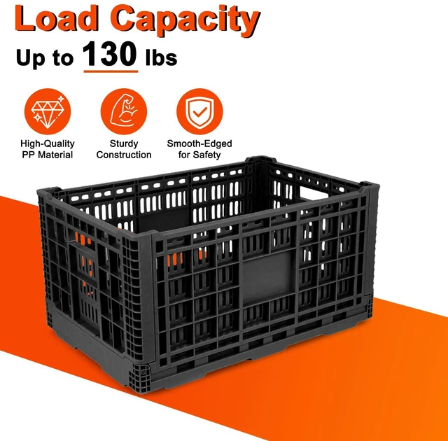 Alt view image 4 of 7 - 72L Collapsible Milk Crate with Handles, Large Plastic Crate, Heavy Duty Folding Storage Crates for Home Organizing, Tools, Books, Camping & Transport