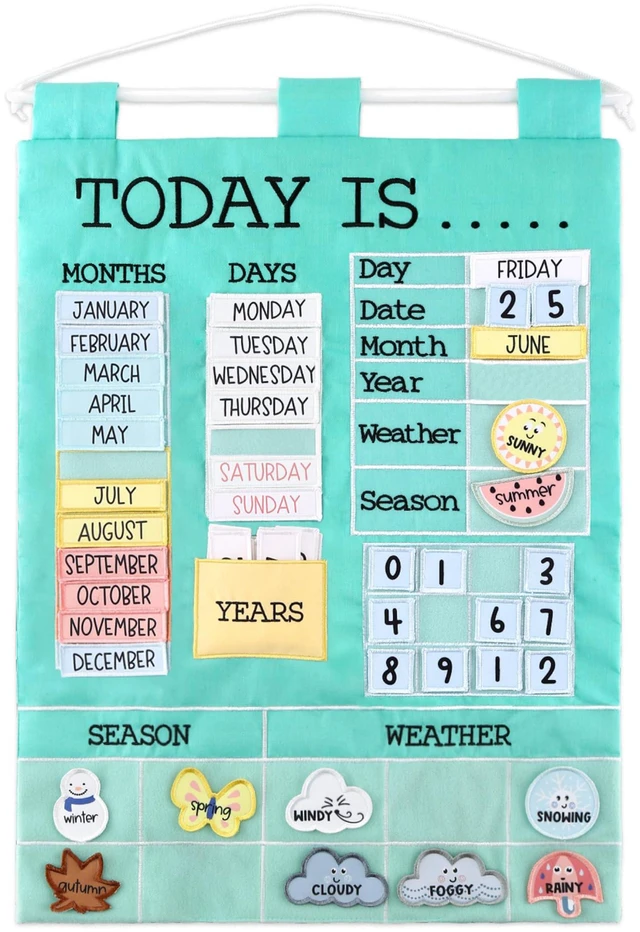 Main image of Learning Calendar Wall Chart - Homeschool Supplies, Interactive Pocket Chart for Toddlers & Kids - Preschool Learning Activity Board, Circle Time Board for Classroom - Today is